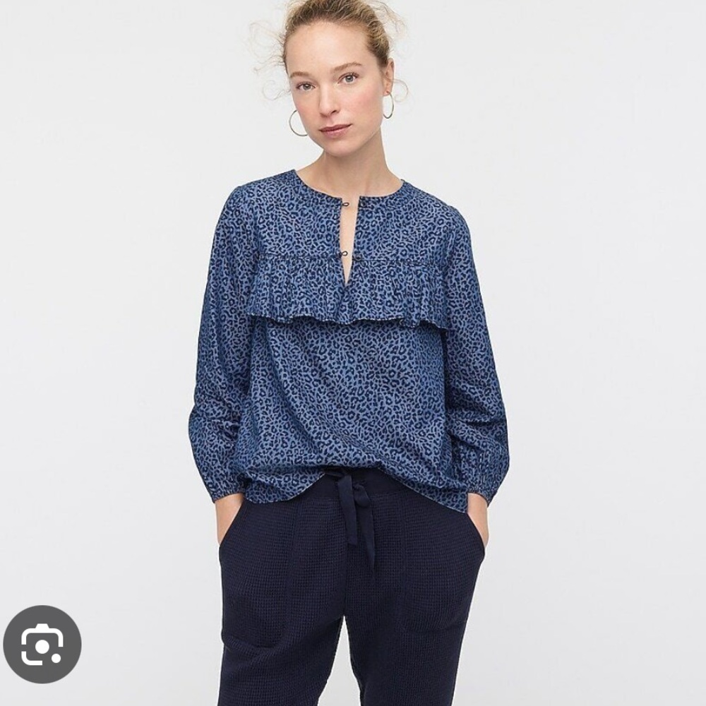 J Crew Leopard Ruffle Shirt
